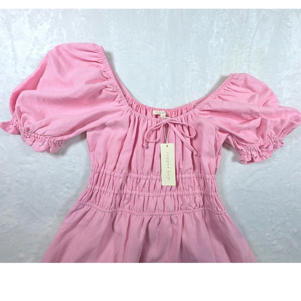 Copper Key Pink Linen & GB Girls Red Embroidered Tiered Dress Bundle of 2 Small - Picture 6 of 15